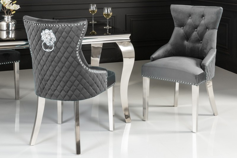 Chaise salle à manger LISA, élégante, en velours, gris, design baroque Chaise salle à manger LISA, élégante, en velours, gris, design baroque