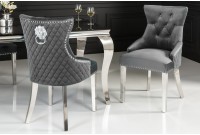 Chaise salle à manger LISA, élégante, en velours, gris, design baroque