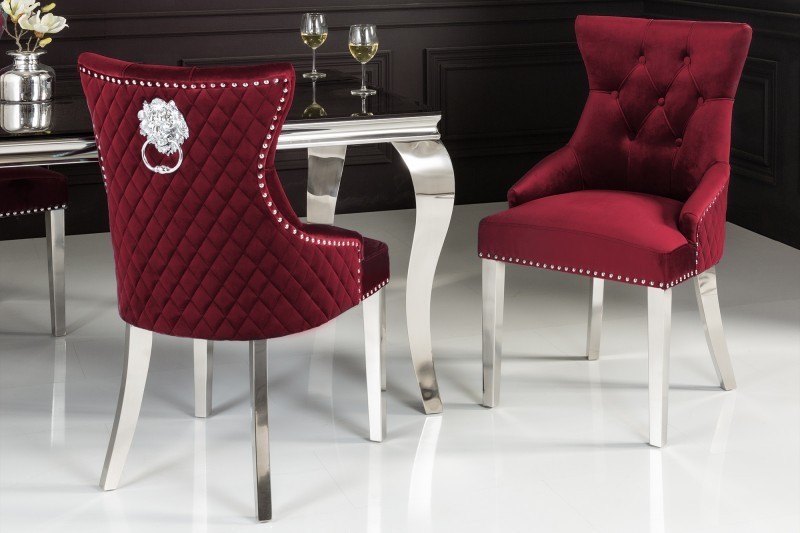 Chaise salle à manger LISA, élégante, en velours, rouge, design baroque Chaise salle à manger LISA, élégante, en velours, rouge, design baroque