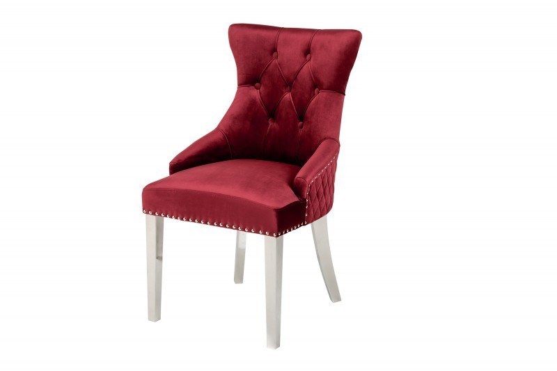 Chaise salle à manger LISA, élégante, en velours, rouge, design baroque Chaise salle à manger LISA, élégante, en velours, rouge, design baroque