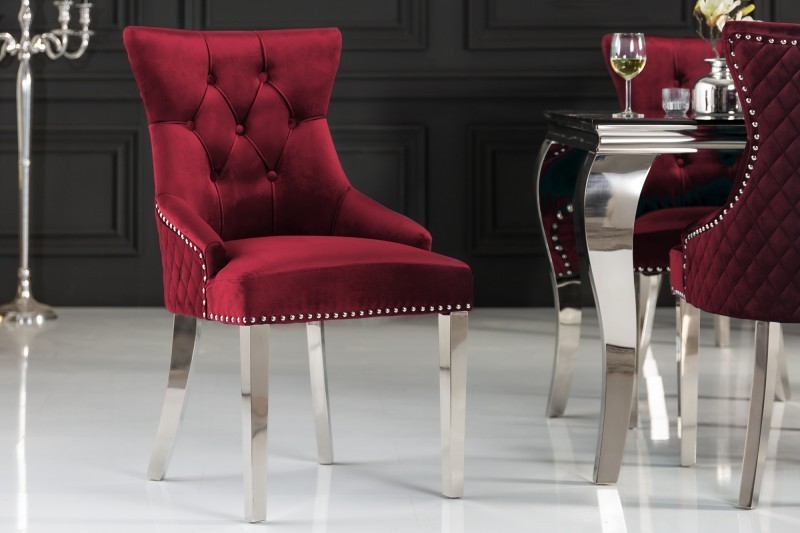 Chaise salle à manger LISA, élégante, en velours, rouge, design baroque