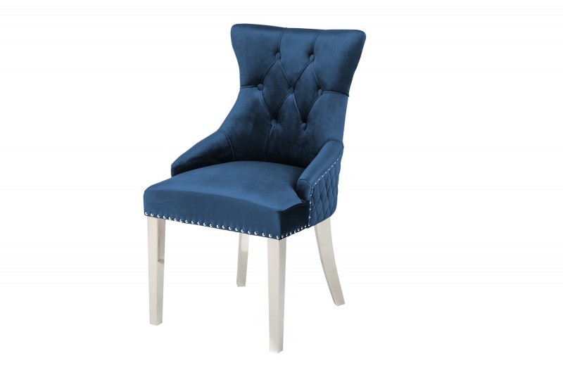 Chaise salle à manger LISA, élégante, en velours, bleu, design baroque Chaise salle à manger LISA, élégante, en velours, bleu, design baroque
