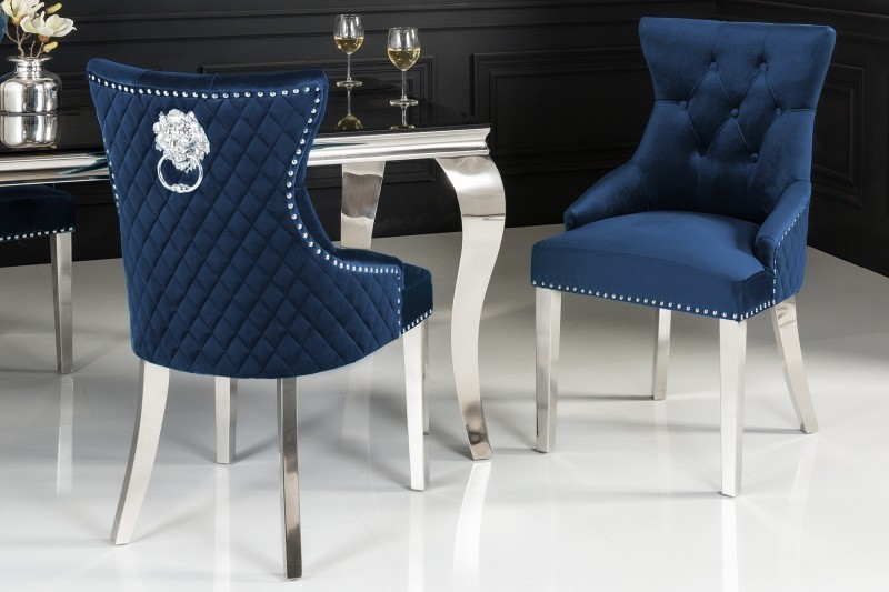 Chaise salle à manger LISA, élégante, en velours, bleu, design baroque Chaise salle à manger LISA, élégante, en velours, bleu, design baroque