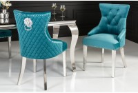 Chaise salle à manger LISA, élégante, en velours, turquoise, design baroque