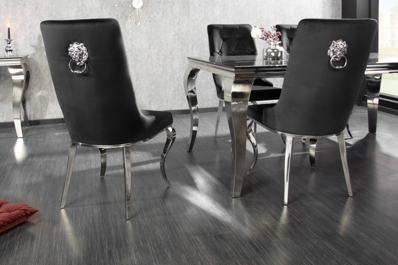 Chaises design capitonné PAULA avec pied baroque en acier inoxydable, velours, taupe Chaises design capitonné PAULA avec pied baroque en acier inoxydable, velours, taupe