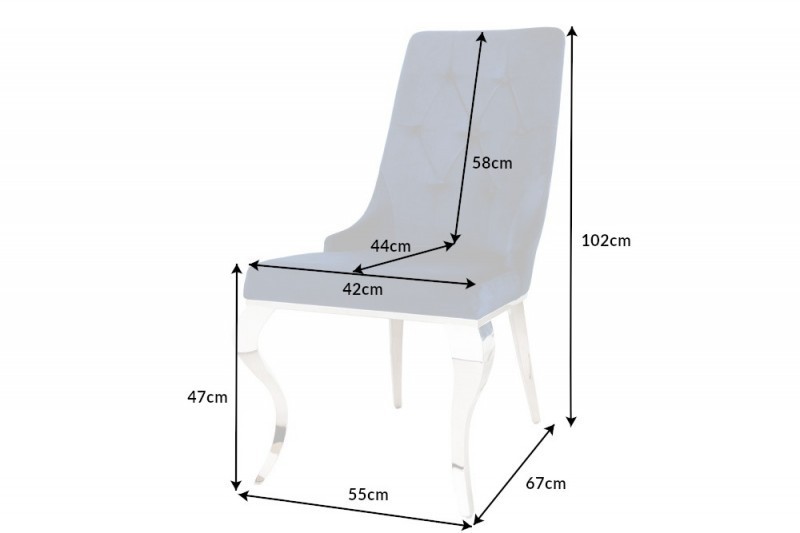 Chaises design capitonné PAULA avec pied baroque en acier inoxydable, velours, bleu Chaises design capitonné PAULA avec pied baroque en acier inoxydable, velours, bleu