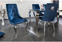 Chaises design capitonné PAULA avec pied baroque en acier inoxydable, velours, bleu