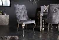 Chaises design capitonné PAULA avec pied baroque en acier inoxydable, velours, gris