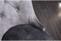 Chaises design capitonné PAULA avec pied baroque en acier inoxydable, velours, gris