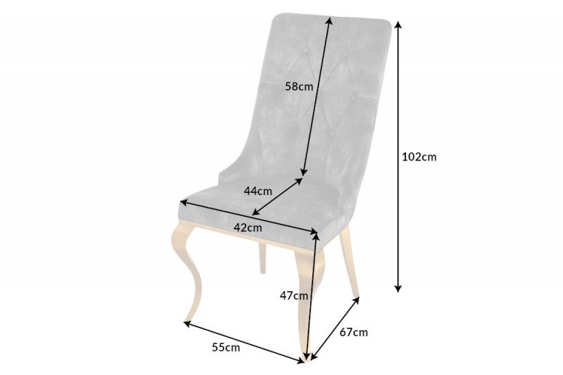 Chaises design capitonné PAULA avec pied baroque en acier inoxydable, velours, noir, doré Chaises design capitonné PAULA avec pied baroque en acier inoxydable, velours, noir, doré