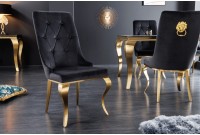 Chaises design capitonné PAULA avec pied baroque en acier inoxydable, velours, noir, doré