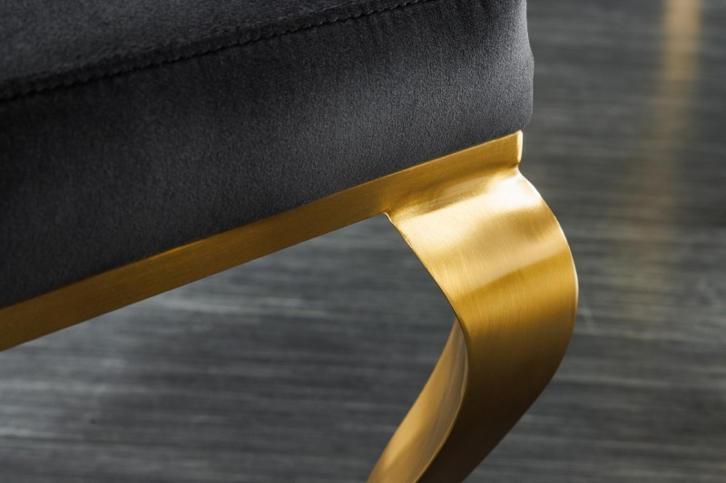 Chaises design capitonné PAULA avec pied baroque en acier inoxydable, velours, noir, doré Chaises design capitonné PAULA avec pied baroque en acier inoxydable, velours, noir, doré
