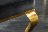 Chaises design capitonné PAULA avec pied baroque en acier inoxydable, velours, noir, doré