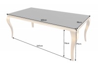 TABLE DE SALLE À MANGER 180cm DESIGN BAROQUE EN ACIER DORÉ ET VERRE OPALE NOIR