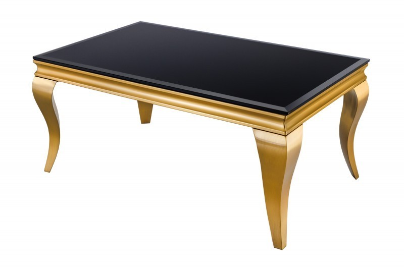 Table basse 100cm verre opale noir de style baroque pieds doré