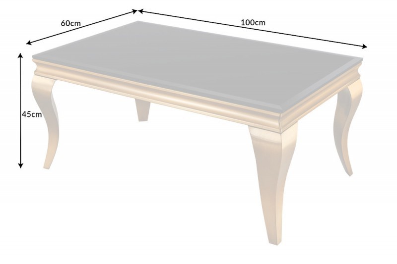 Table basse 100cm verre opale noir de style baroque pieds doré