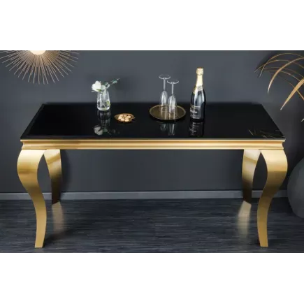 Console design baroque de 140cm verre opale noir pieds doré 2