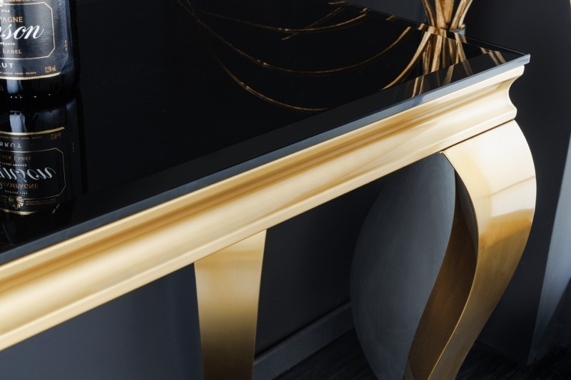 Console design baroque de 140cm verre opale noir pieds doré