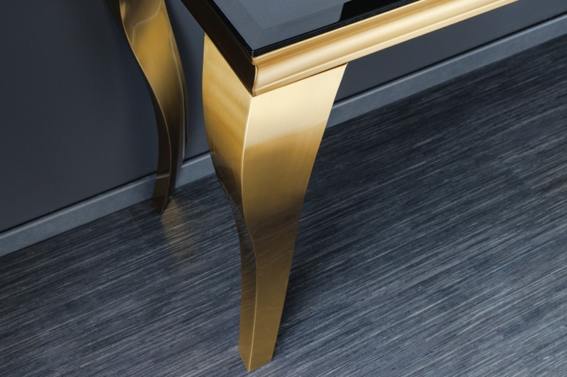 Console design baroque de 140cm verre opale noir pieds doré