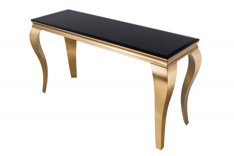 Console design baroque de 140cm verre opale noir pieds doré