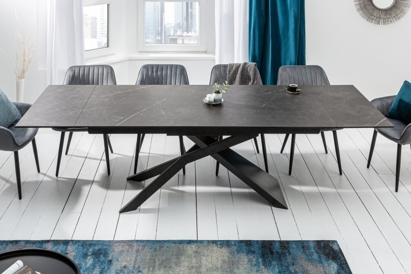 Table à manger 180-220-260cm céramique  aspect de pierre graphite