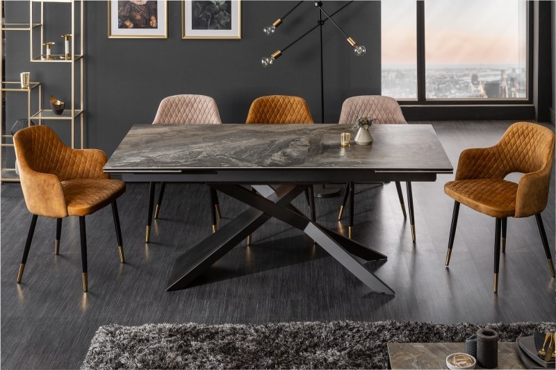 Table à manger extensible 180-220-260cm céramique  aspect marbre foncé Table à manger extensible 180-220-260cm céramique  aspect marbre foncé