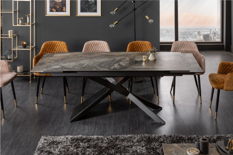 Table à manger extensible 180-220-260cm céramique  aspect marbre foncé Table à manger extensible 180-220-260cm céramique  aspect marbre foncé