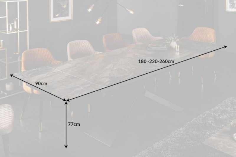 Table à manger extensible 180-220-260cm céramique  aspect marbre foncé Table à manger extensible 180-220-260cm céramique  aspect marbre foncé