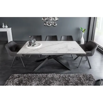 Table à manger extensible 180-220-260cm céramique  aspect marbre blanc 2
