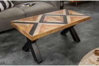 Table basse rectagulaire en bois massif  décoration en mosaïque géométrique