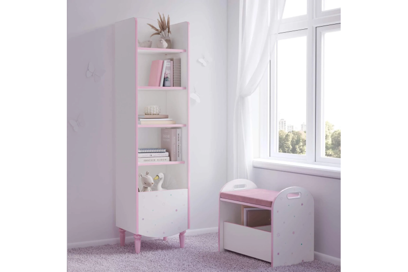 Bibliothéque PRINCESS design pour chambre fille coloris blanc et rose