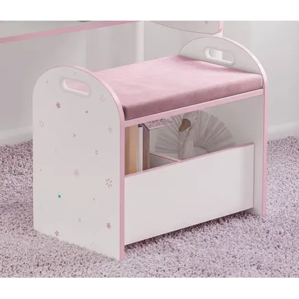 Banc avec coffre de rangement design princesse coloris rose et blanc
