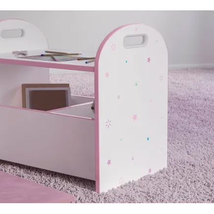 Banc avec coffre de rangement design princesse coloris rose et blanc 2