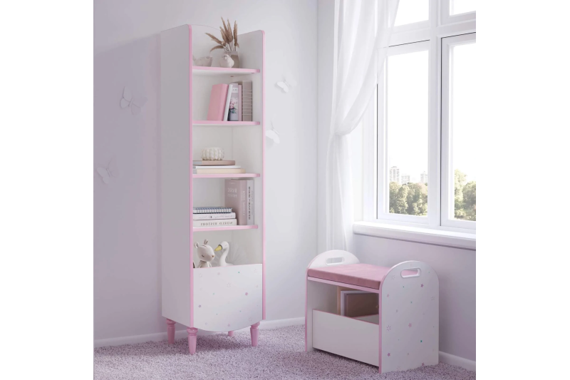 Banc avec coffre de rangement design princesse coloris rose et blanc