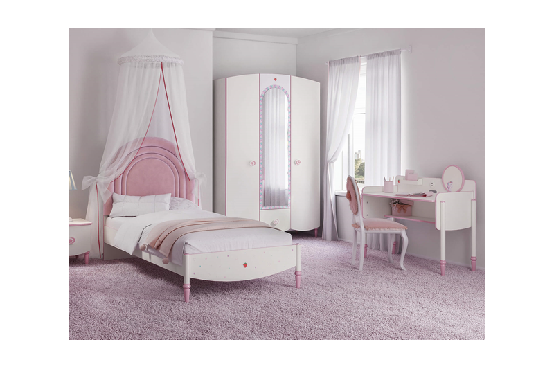 Banc avec coffre de rangement design princesse coloris rose et blanc