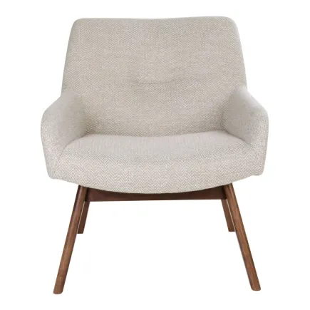 Fauteuil longue LONDON revetement tissu cooris sable avec pieds en noyer 2