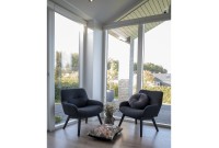 Fauteuil longue LONDON revetement tissu coloris gris foncé avec pieds en bois noir