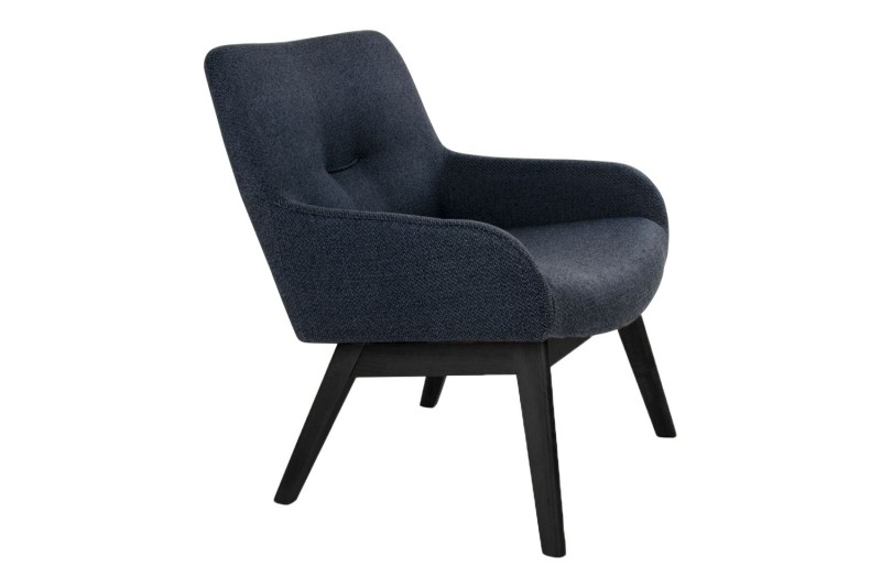 Fauteuil longue LONDON revetement tissu coloris gris foncé avec pieds en bois noir