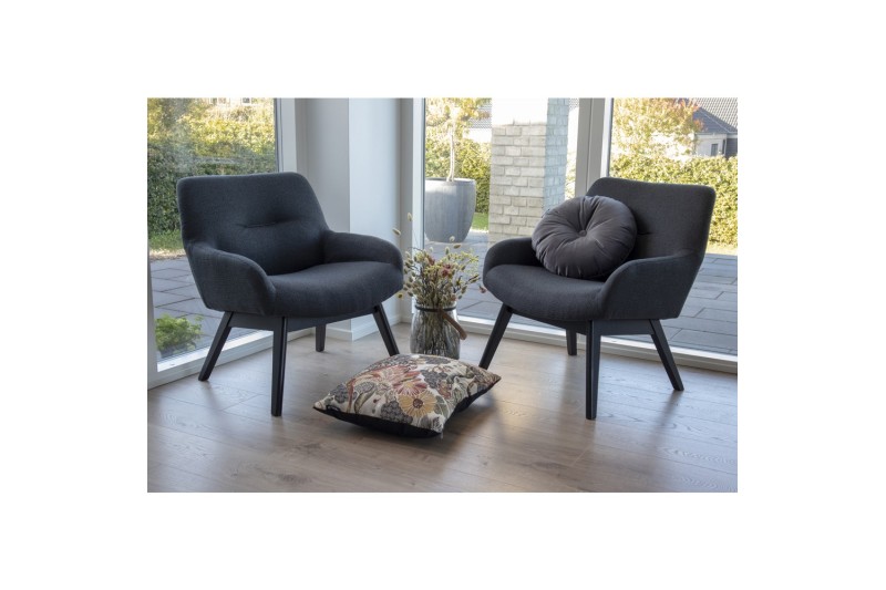 Fauteuil longue LONDON revetement tissu coloris gris foncé avec pieds en bois noir