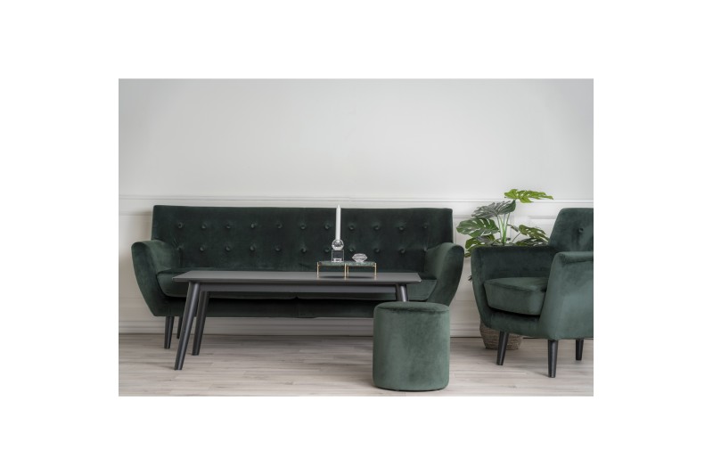 Fauteuil design scandinave en tissu vert avec pieds en bois naturel