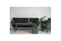 Fauteuil design scandinave en tissu vert avec pieds en bois naturel