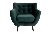 Fauteuil design scandinave en tissu vert avec pieds en bois naturel