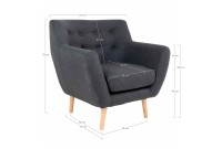 Fauteuil design scandinave en tissu gris foncé avec pieds en bois naturel