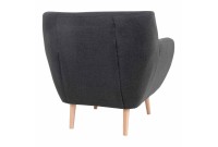 Fauteuil design scandinave en tissu gris foncé avec pieds en bois naturel