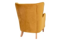 Fauteuil Compo au design classique revetement tissu couleur moutarde, pietement en bois hêtre