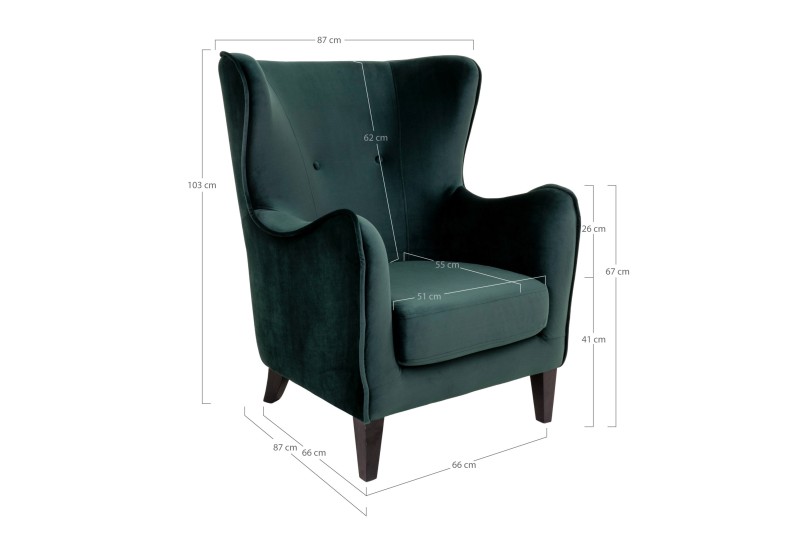 Fauteuil Compo au design classique revetement tissu couleur vert, pietement en bois hêtre