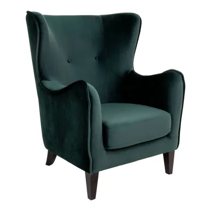 Fauteuil Compo au design classique revetement tissu couleur vert, pietement en bois hêtre