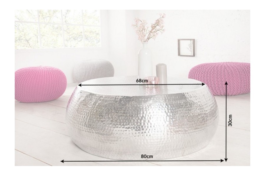 Table basse 80 cm ronde en aluminium coloris argent