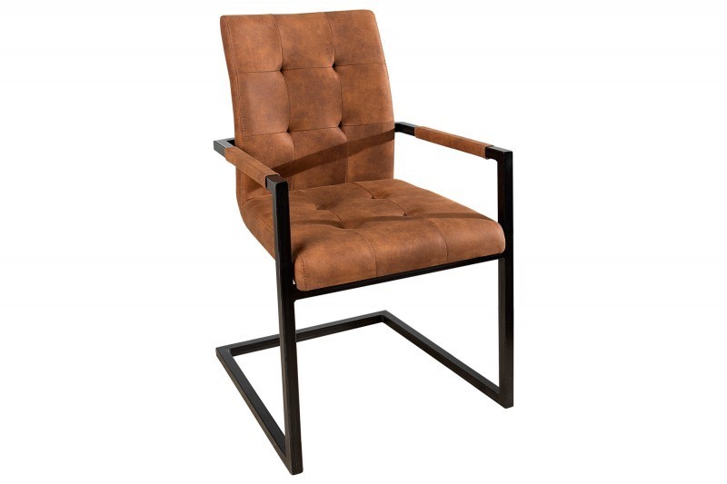Chaise accoudoir cantilever capitonnées coloris Oxford  cognac