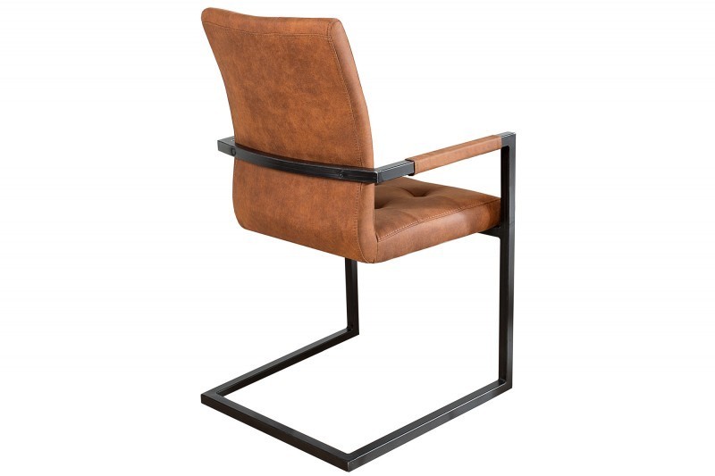 Chaise accoudoir cantilever capitonnées coloris Oxford  cognac